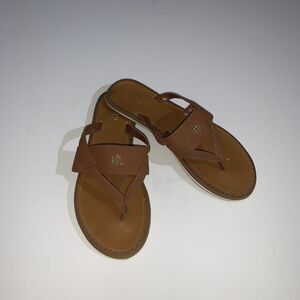 Lauren Ralph Lauren Rosalind Sandals Womens Size 9 Brown Thong Logo Flat Shoes